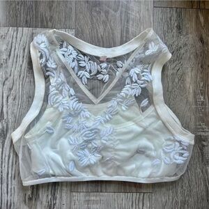 Free People white cropped floral/lacy top with built in bra (unpadded)